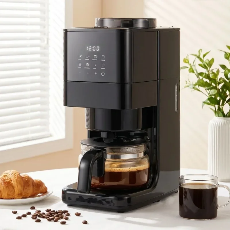 Automatic Drip Coffee Maker with Built-in Grinder Hot & Cold Dual Brew, Compact Home Coffee Machine for Home and Office Use