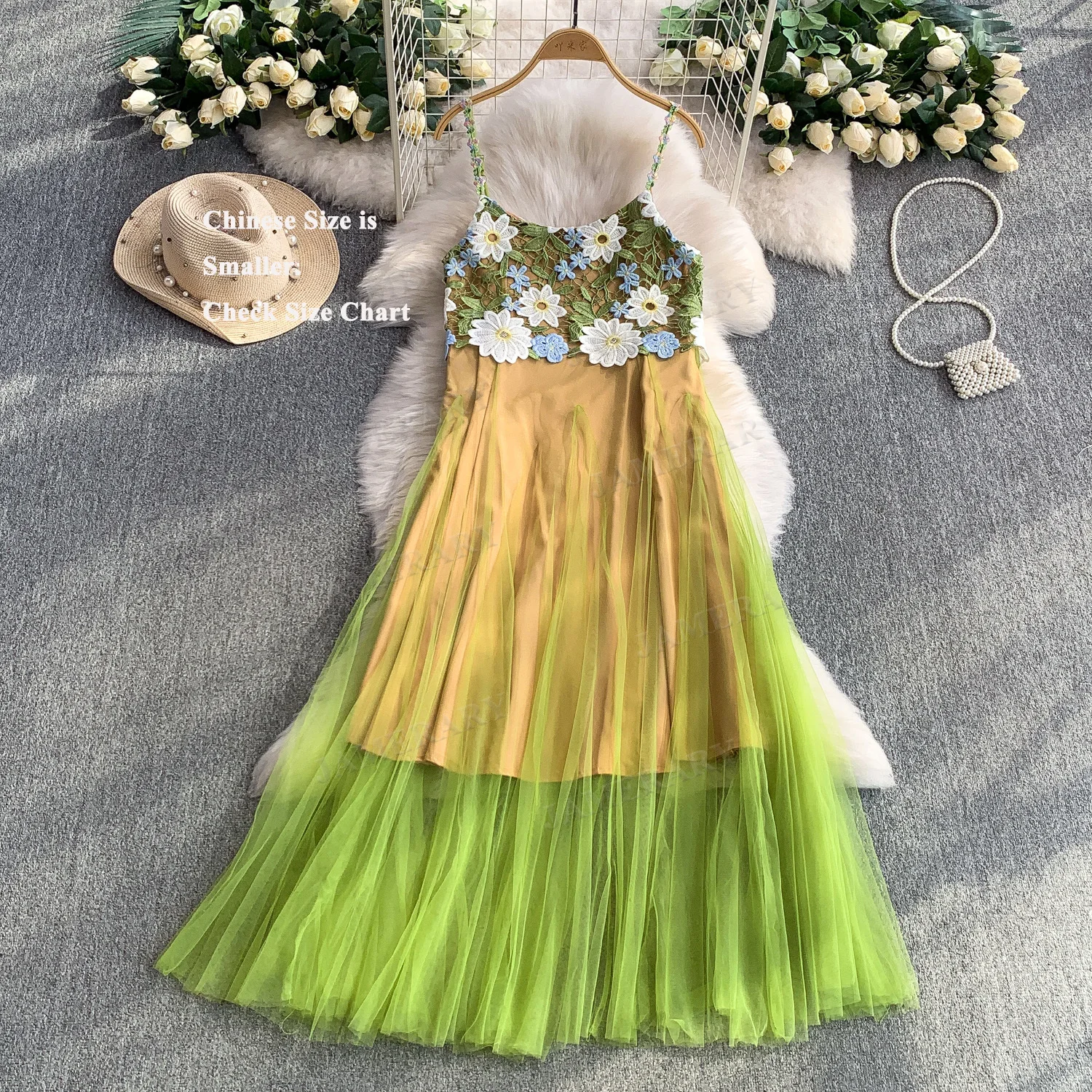 الجنية الأميرة الصيف تول فستان طويل المرأة التطريز فساتين السهرة الرسمية الأخضر ثلاثية الأبعاد زهرة الكروشيه الجوف خارج فساتين الحفلات