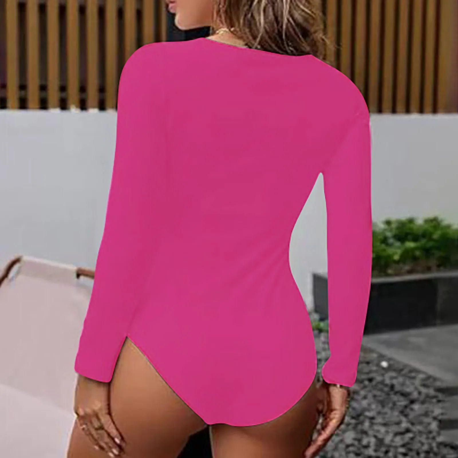 Solid Color Long Sleeve Crewneck High Cut Jumpsuit Women Sexy Corset Slim One Piece Swimwear Bikinis Summer Skinny Romper 2024