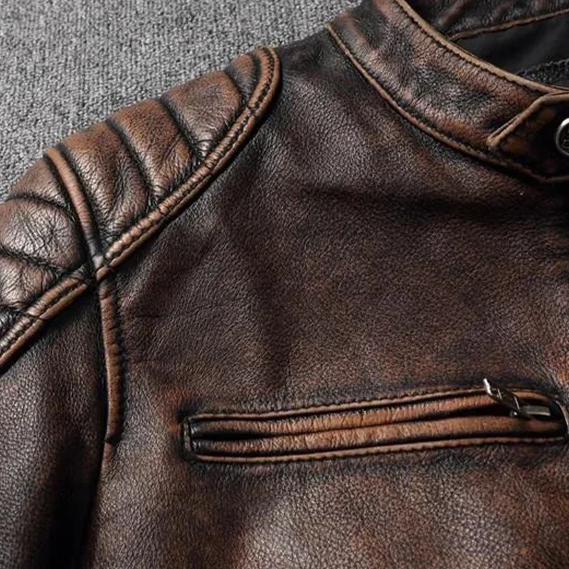 Vintage Black Brown Real Cowhide Genuine Leather Jacket Real Fur Men\'s Leather Jacket Bomber Men Leather Jacket Motorcycle Coat