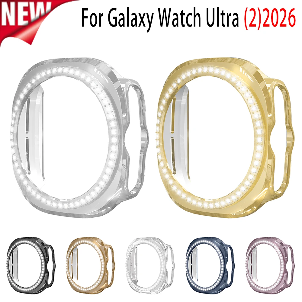 Bling PC Case for Samsung Galaxy Watch Ultra 2 2026 Men Women Diamond Shockproof Anti-Scratch Replacement Accessories Set