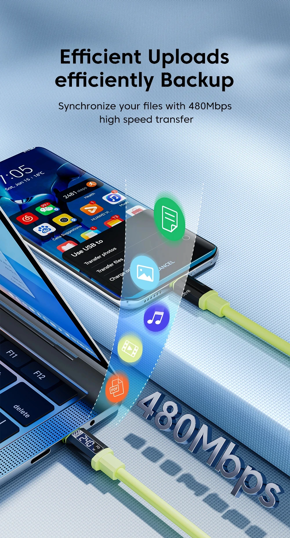 NNBILI 5 Stück 240 W Typ-C-Kabel, schnelles Ladekabel, Datenkabel für iPhone, Samsung, Xiaomi, Huawei, USB-C auf Typ-C, Schnellladekabel – Detail 3