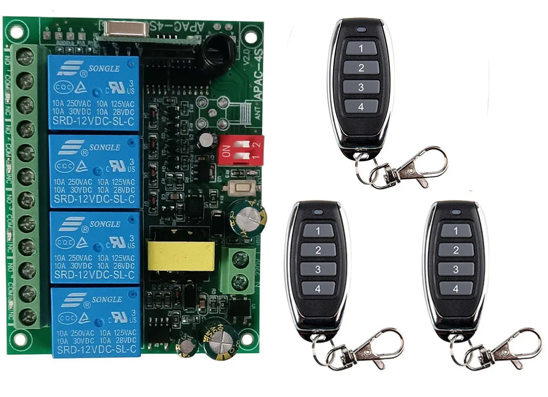 Universal AC110V 220V 230V 10A Relay 4CH 4 CH Wireless RF Remote Control Switch Transmitter+Receiver Module,315 / 433 MHz