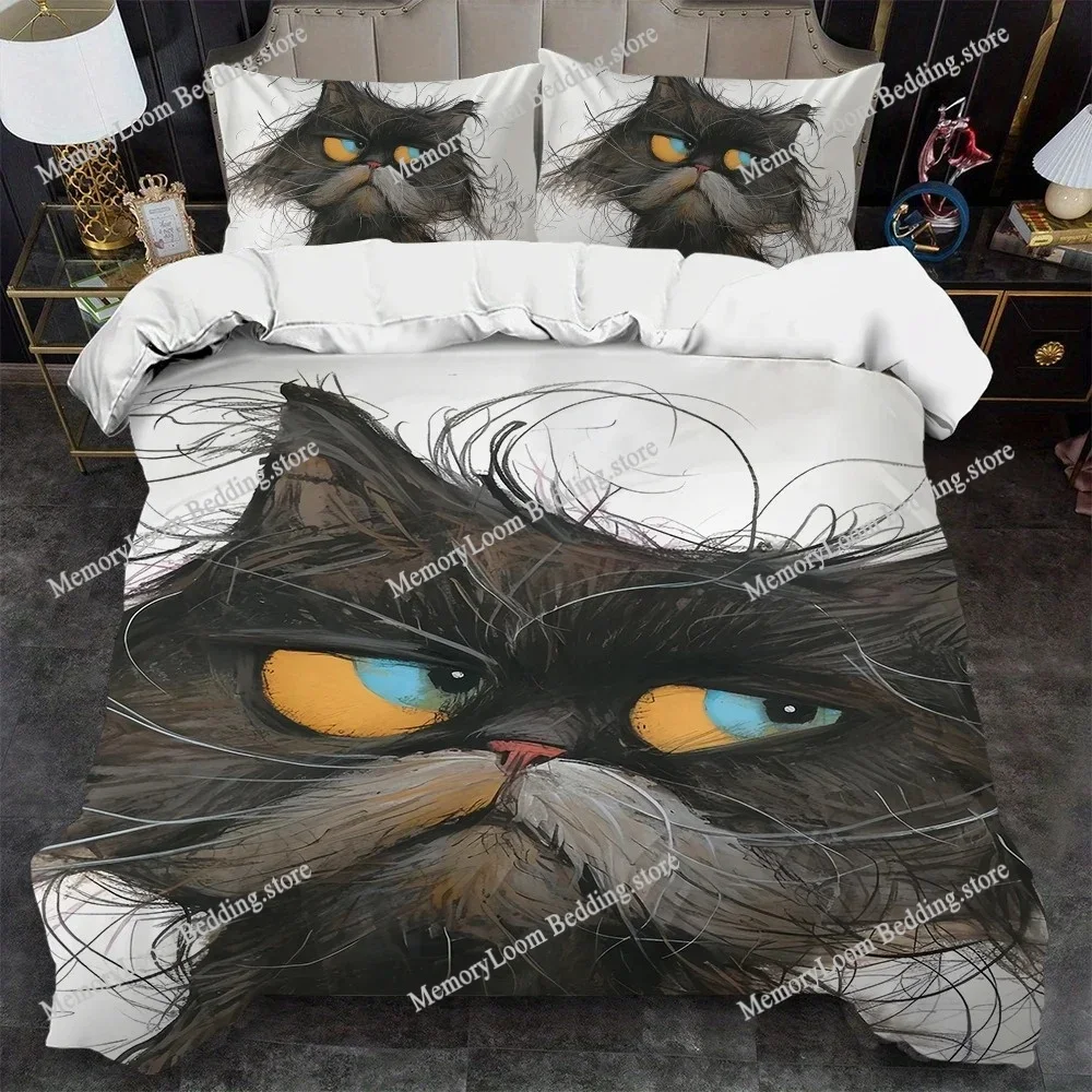 

Whimsical Cat Art Duvet Cover Set Home Style Bedding Soft Laundry Cotton Bed Four Seasons Student Dormitory Home Textileextile96