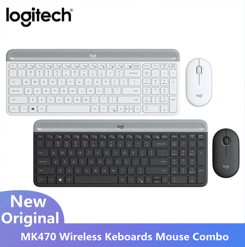 Logitech MK470 Wireless Keyboard Mouse Combo 1000DPI Optical Slim Keboards Pebble Mice 2.4 GHz for PC Laptop Office