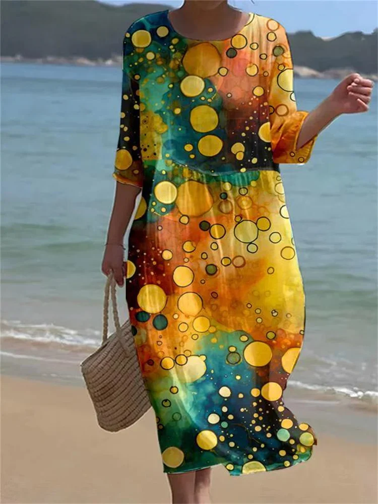 

Women's Sundress Graphic Print Crew Neck Midi Dress Bohemia Date Beach Short Sleeve Summer Spring