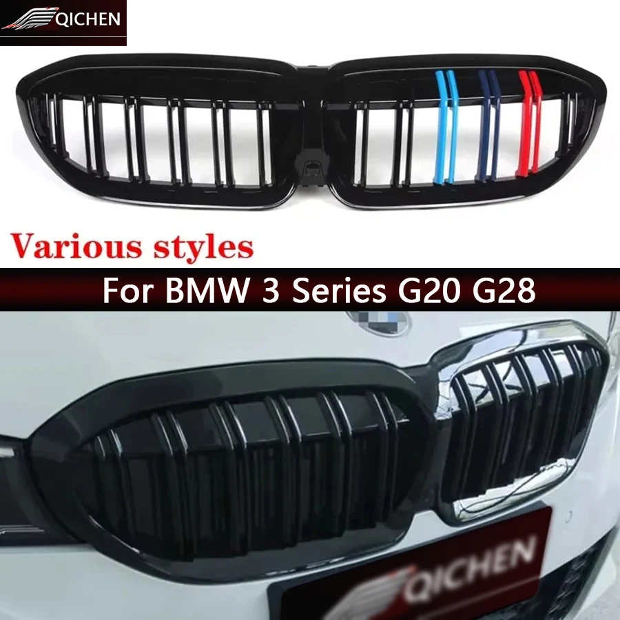 

For BMW 3 Series G20 G28 325i 330i 2019-2022 Kidney Grille Glossy Black ABS M Style Color Plastic Front Bumper Auto Decor Grill