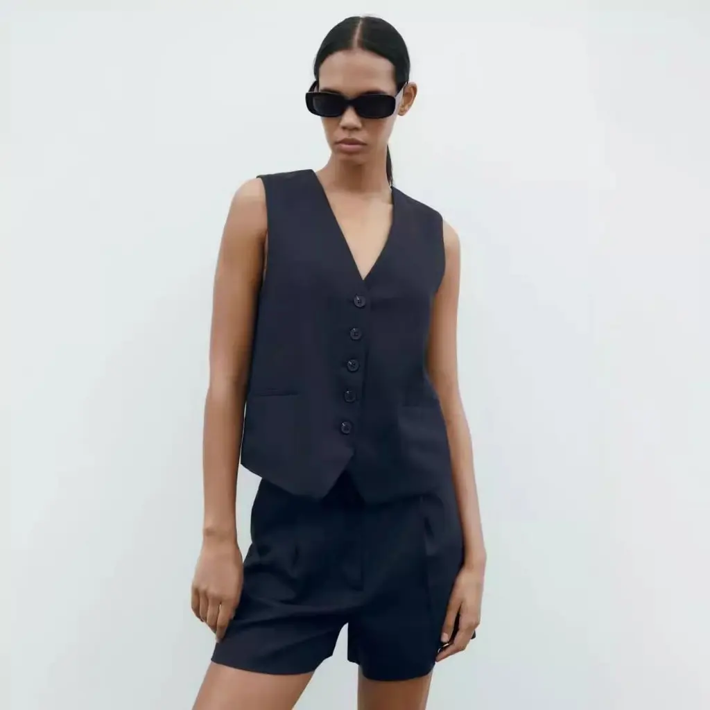

Summer Linen Blended Casual Shorts Set - Basic Vest Top And Bottoms for Women Fashionable 3103939 Vest Top 3102939 Shorts