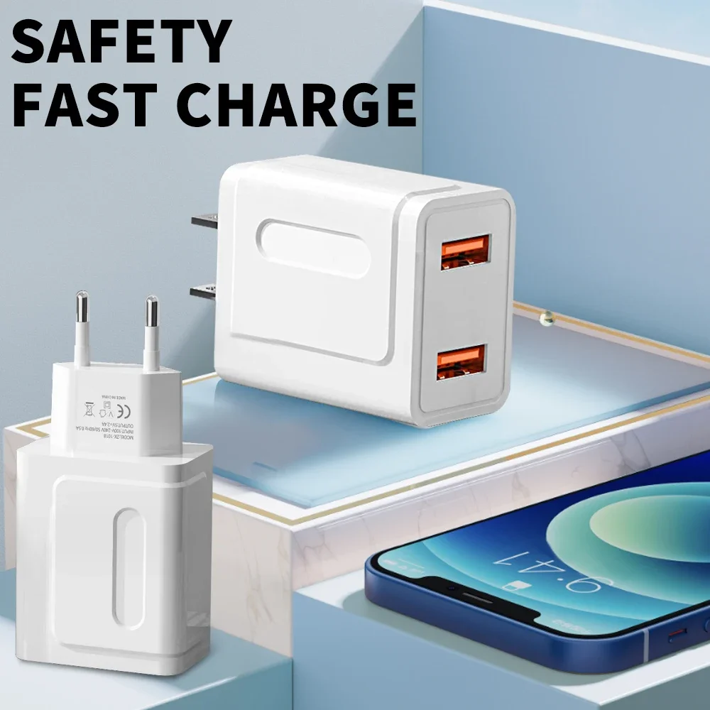 2.4A Quick Charge Dual USB Charger Fast Charging Mobile Phone Chargers  For iPhone Xiaomi Samsung EU/US Plug High speed Charger