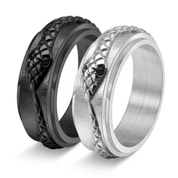 Antique Snake Band Ring for Men Women Cool Black Gold Color Stainless Steel Gorthic Animal Spinner Ring Fidget Anxiety Ring