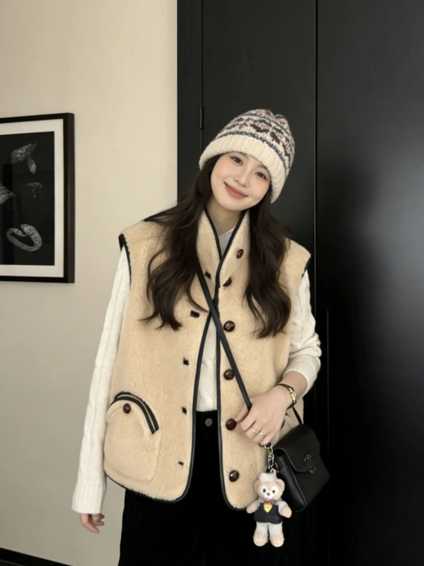 

Korean Sle mat Faion Color Blo Svel Vest Women's Vintage Layered Buttoned Jaet Trendy Outerwear