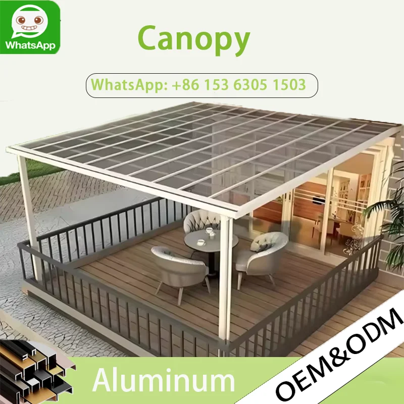 

OneAlu Luxury Waterproof Aluminum Canopy - Polycarbonate Roof with Gutter for Garden Patio Outdoor Sunshade