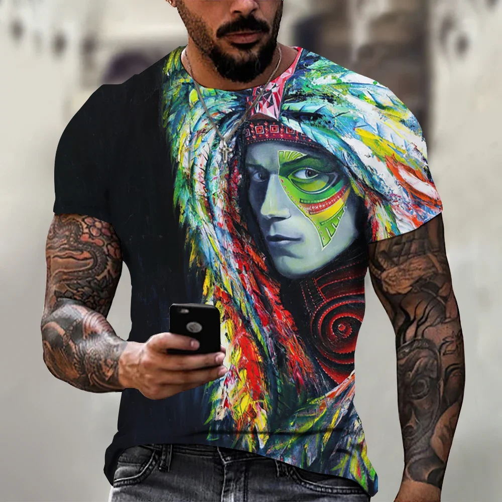 

2023 Men's T-Shirt Indian Printing Pullover Tops Summer O-Neck Sweatshirt New Hip Hop Short Sleeve Tees 3D Male Harajuku Clothes