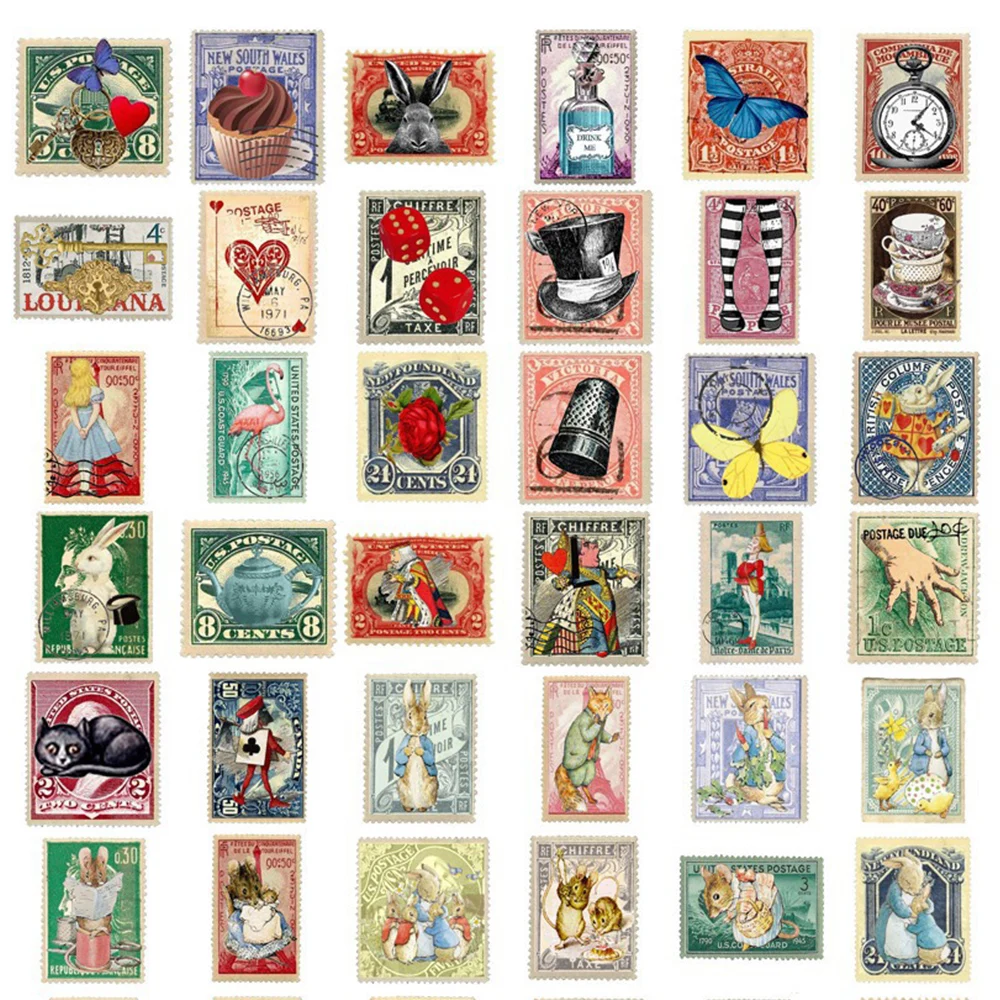 10/30/60pcs Disney Alice in Wonderland Stamp Graffiti Stickers Vintage Decoration Decals Toys Waterproof Retro Sticker for Kids