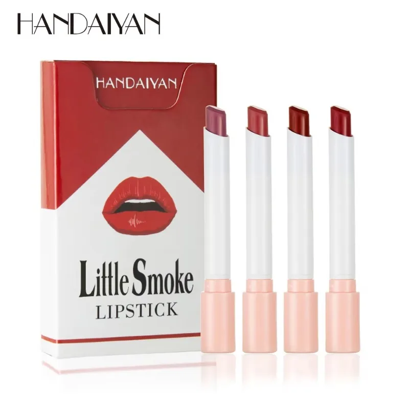 4pcs/set Little Smoke Lipstick Kit Matte Lip Stick Makeup Velvet Nude Lip Stick Pencil Semi Matt Texture Tint Lip Balm