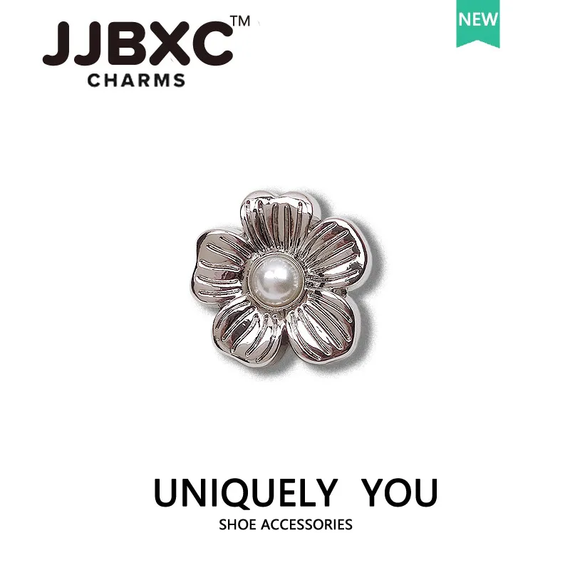 سحر معدني JJBXC لإكسسوارات مشبك أحذية كروكس المعدنية على شكل زهرة الدب المعدنية DIY لتزيين الأحذية