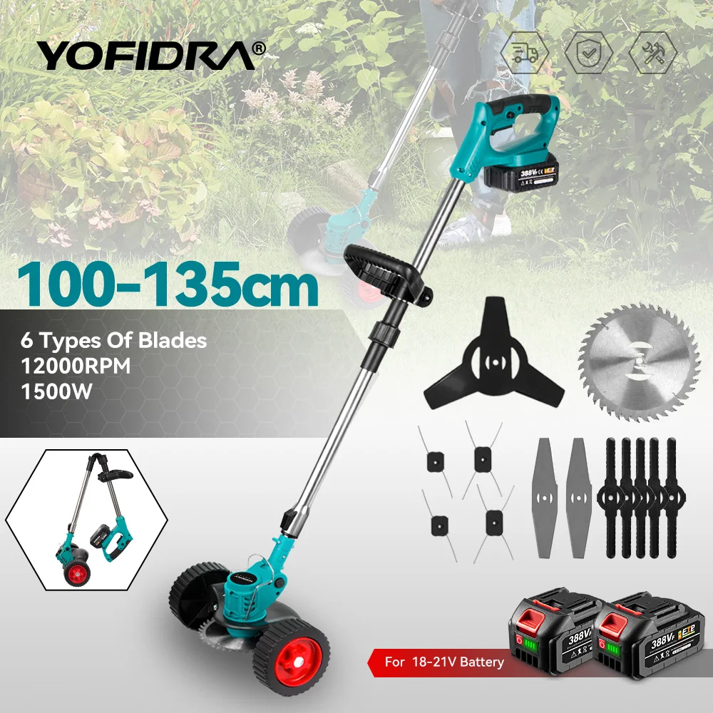 Tondeuse à gazon électrique YOFIDRA 6 pouces, 100-135 cm, pliable, outil de coupe et d'élagage pour jardin, compatible avec la batterie Makita 21V