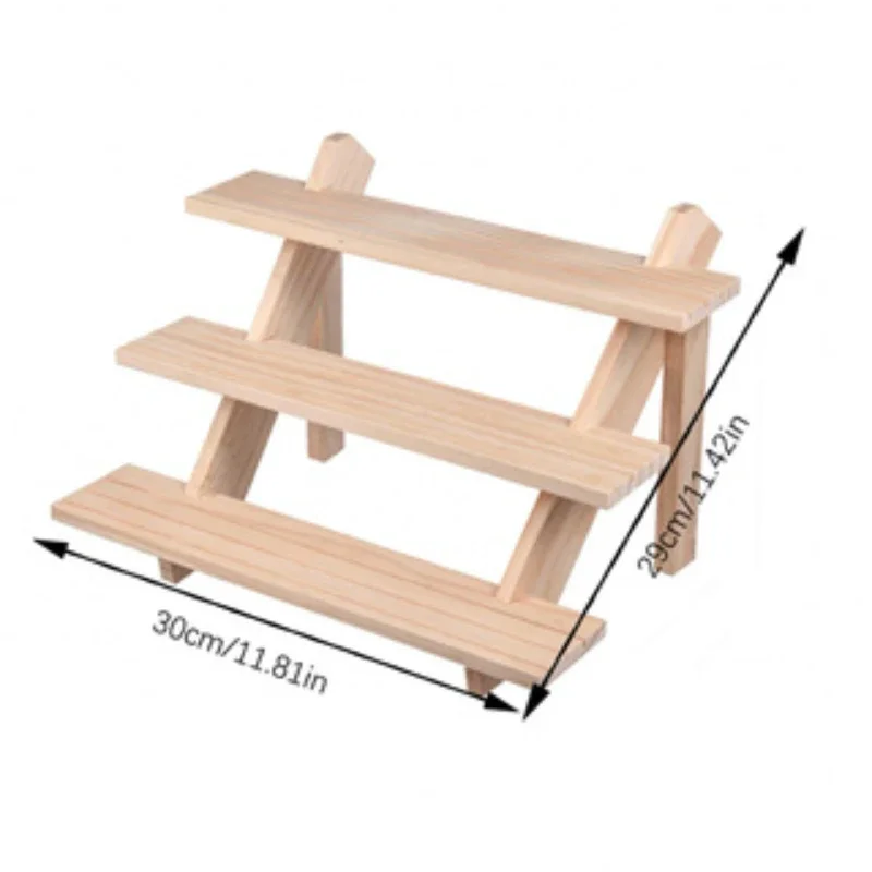 

3 Tier Wooden Jewelry Earring Display Stand Ear Stud Holder Cupcake Makeup Mini Figure Organizer Showcase Rack Shelf Riser