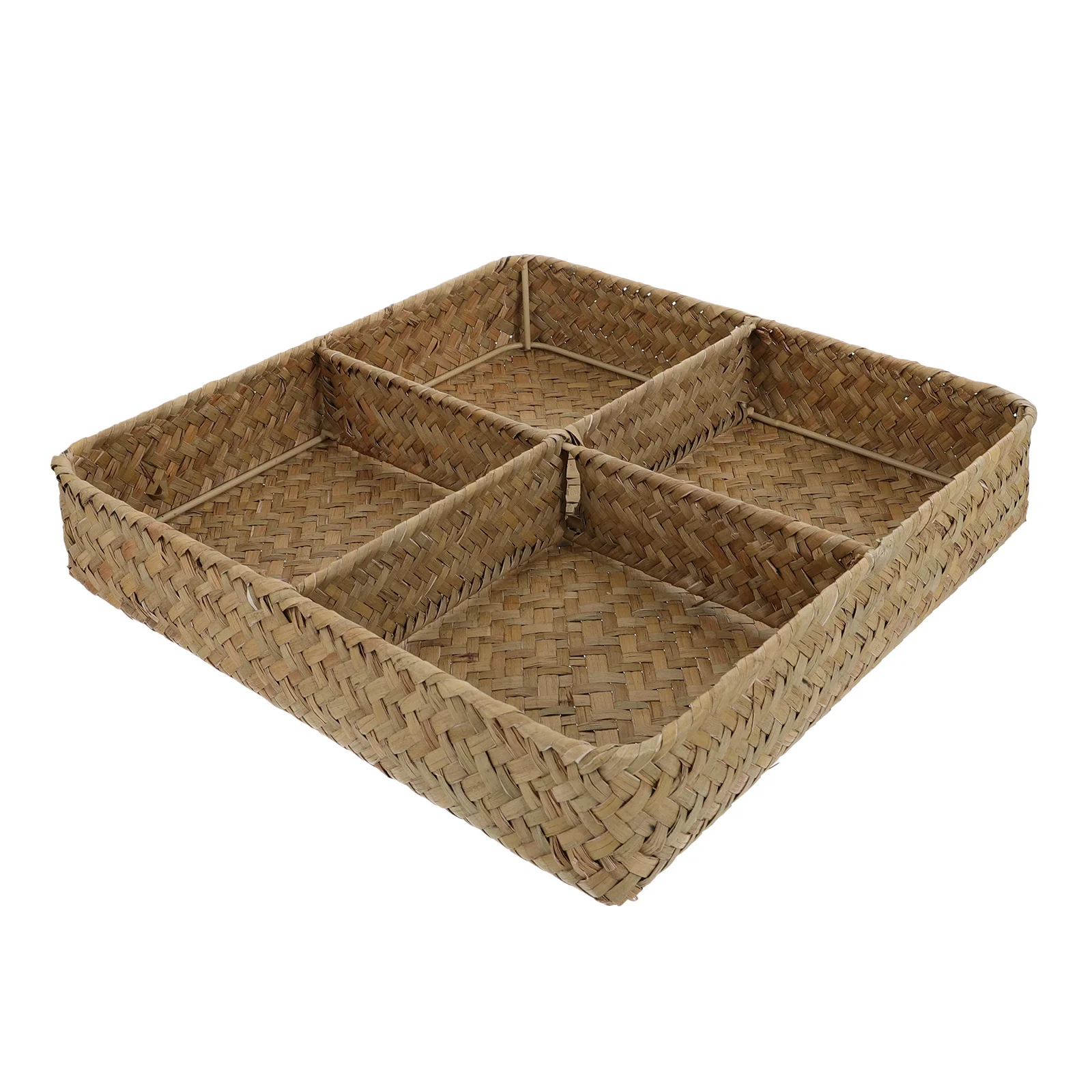 

1pc Creative 4-Compartment Woven For Tea Table Household Organizer Fruit Container Practical Multi-Function Tea