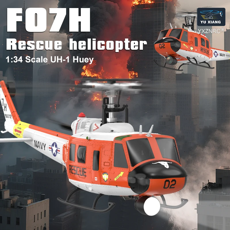 

Yu Xiang F07H Remote-Controlled Armed Combat Helicopter UH-1 Huey Model Aircraft Realistic GPS Auto Return