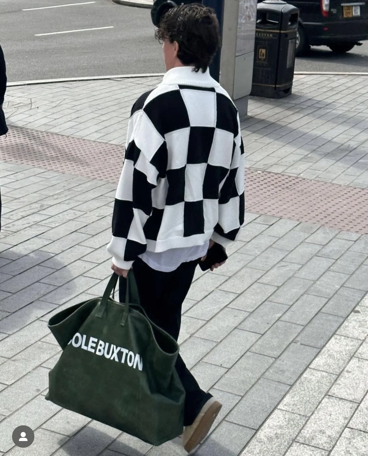 

Cole Buxton Bla White Chboard Pattern Double Zipper Stand Collar Sweater Jaet Youth Faion Long Sve Open Cardigan
