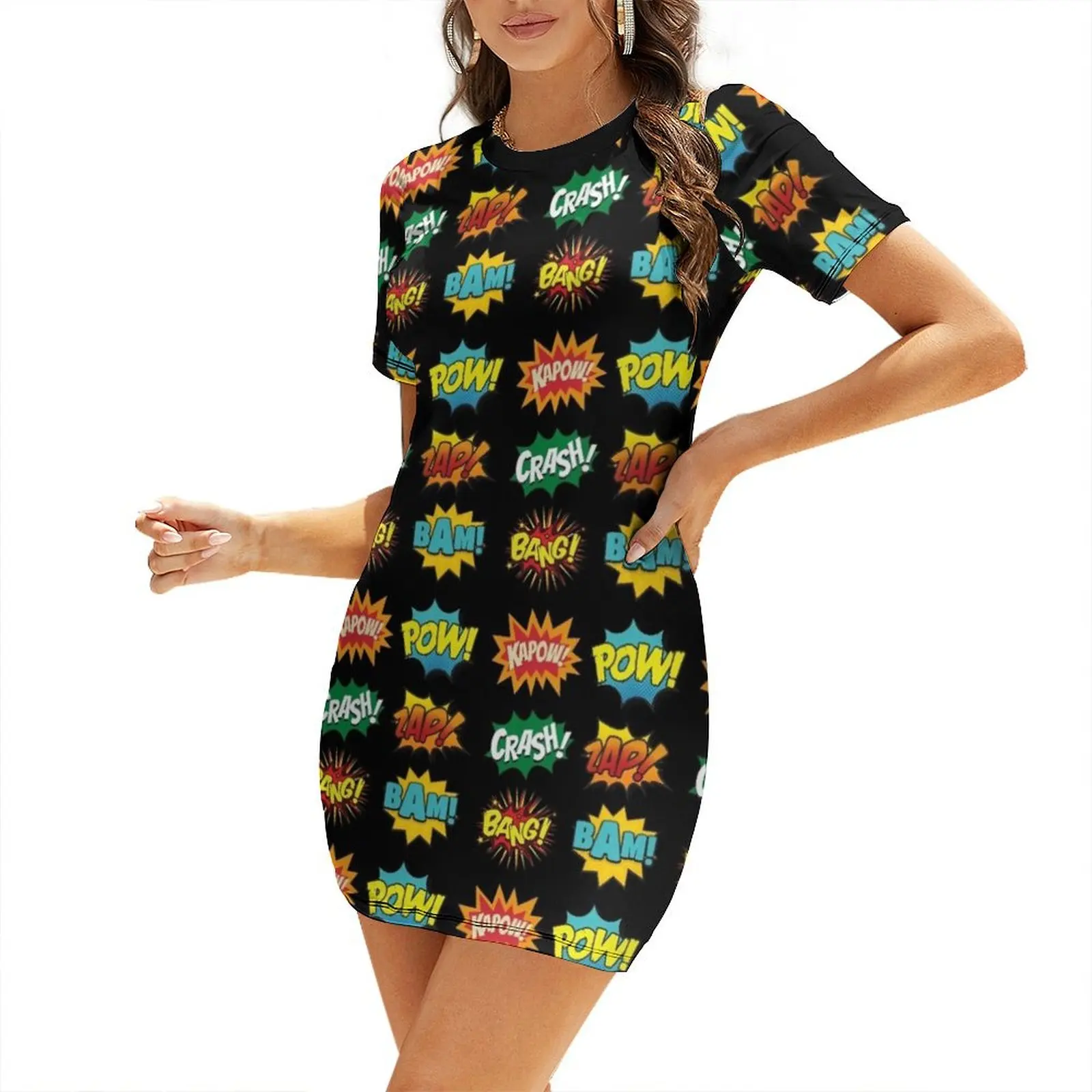 

Fight Scene Noises Sounds Comic Books Onomatopoeia Short Sleeved Dress women party dresses dress summer 2025 women