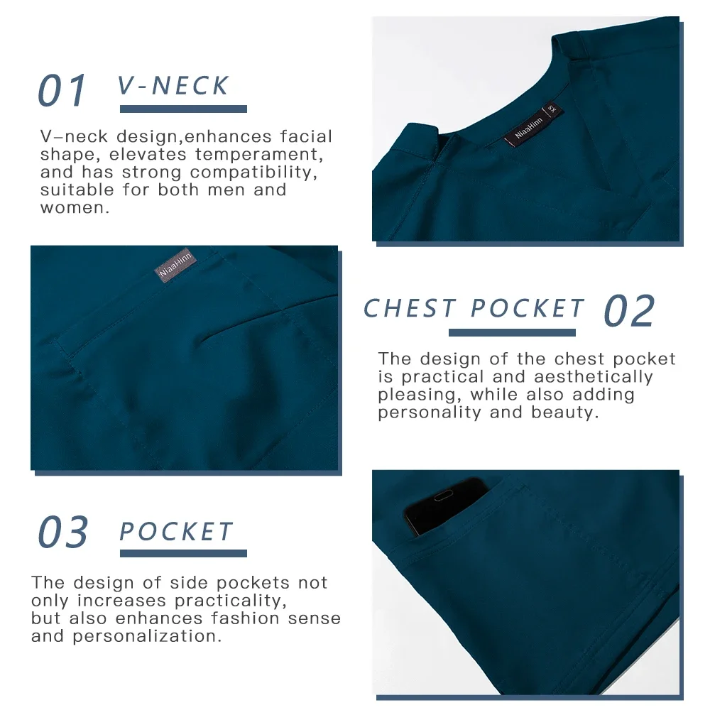 Doctor Nurse Nursing Workwear Medical Surgical Uniforms Woman Dentistry Clinical Scrubs Set Beauty Lab Pocket Top Pants Spa Suit