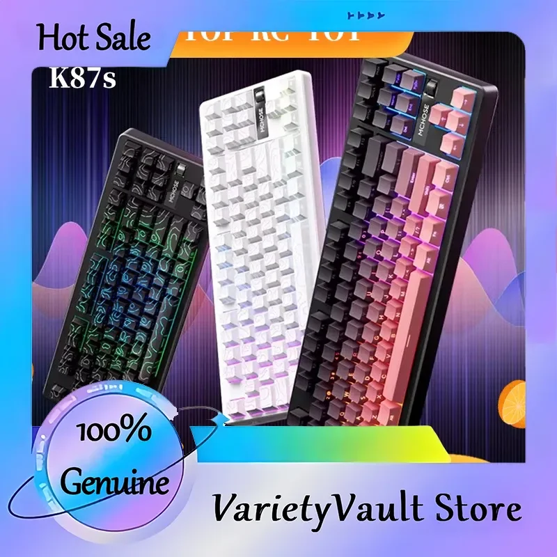 

MCHOSE K87S Mechanical Keyboard RGB Wireless BT 2.4G Low Latency 0.125ms Hifi Switch Customized Hot Swappable Gaming Accessories