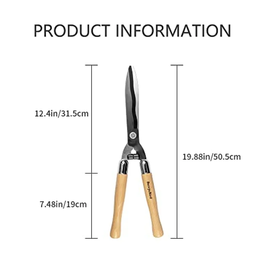 Garden Hedge Shears, 19.88''Heavy Duty Pruning Shear for Trimming Borders and Bushes, Manual Hedge Clippers with Wooden Handles