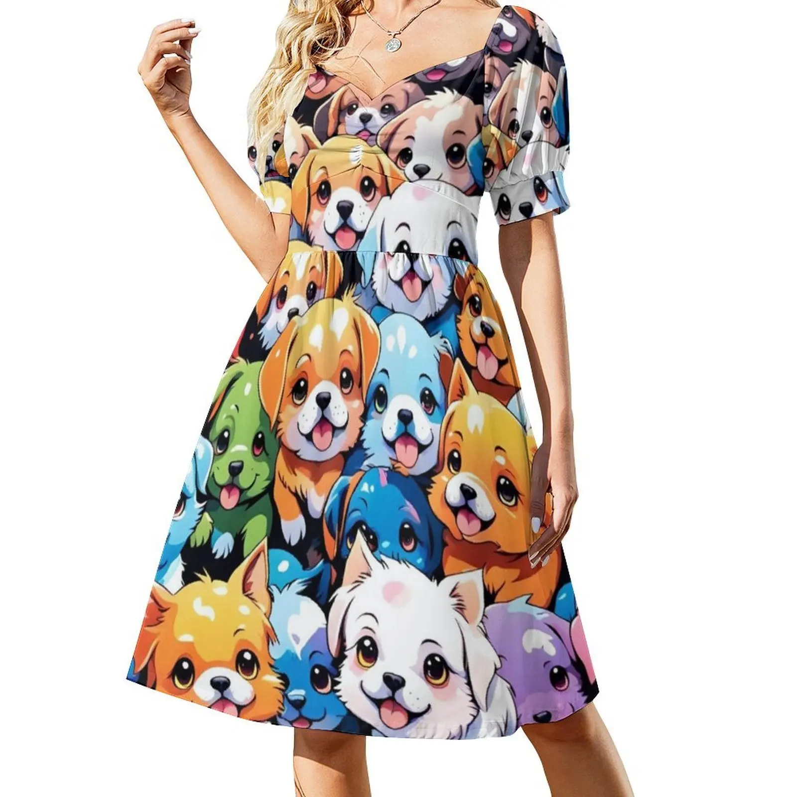 الجراء البوهيمي فستان بلا أكمام متعدد المطبوعات شاطئ عطلة فستان الحفلات الجراء الجراء لطيف نمط رائعتين الملابس النسائية #2