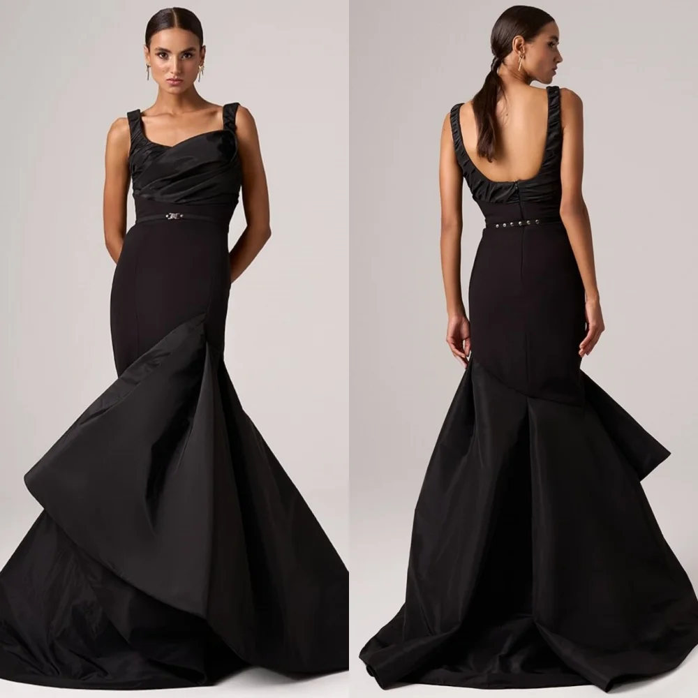 

Customized Intricate Matching Jersey Pleat Sash Trumpet Backless Long Dresses Bespoke Occasion Elegant