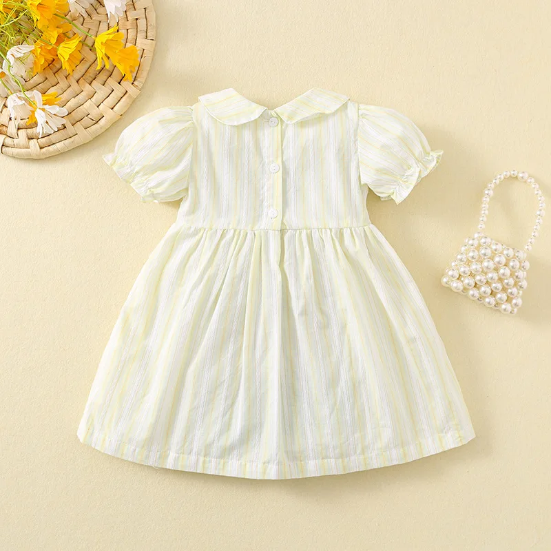 2024 Children Doll Collar Short Sleeve Clothes New Dress  Cute Embroidered Cherry Princess Costume Kids Girls Matching Summer