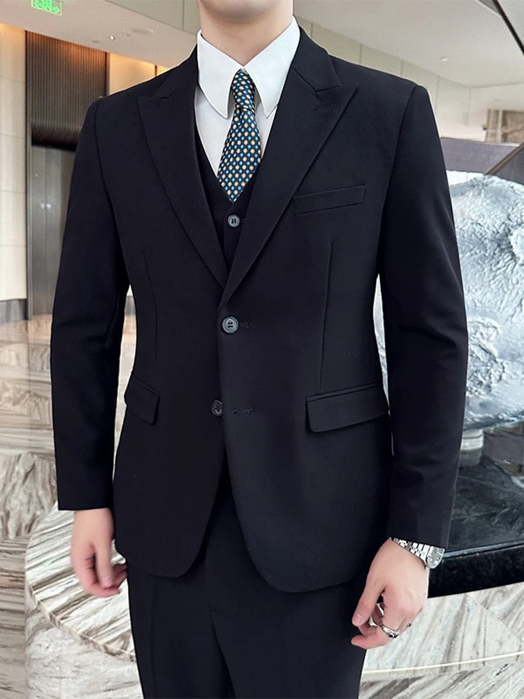 Men's Suit High Quality 3 Piece (Blazer+ Vest + Pants) Fashion Business Slim Fit Single-Breasted Men Suit Wedding Party Tuxedos