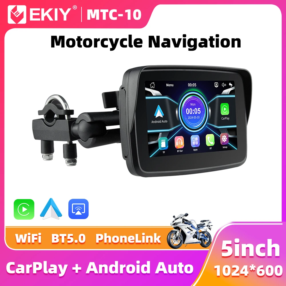 EKIY-CarPlay sans fil pour moto, écran d'affichage numérique portable, carte Prada, navigation GPS pour moto, Android Auto, 5 pouces