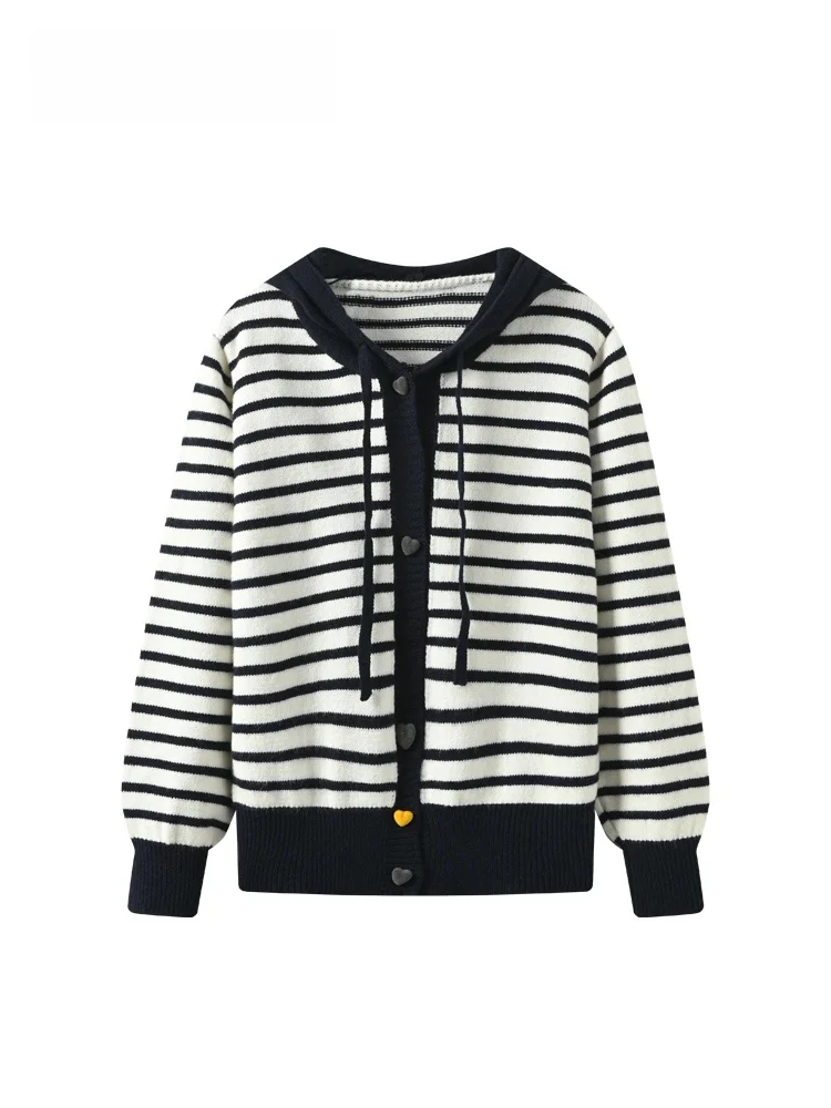 

plus Size Knitted Hoodie Jaet Women's Striped Slimming Casual Sle Long Sve Spring Outerwear for plus Size Girls