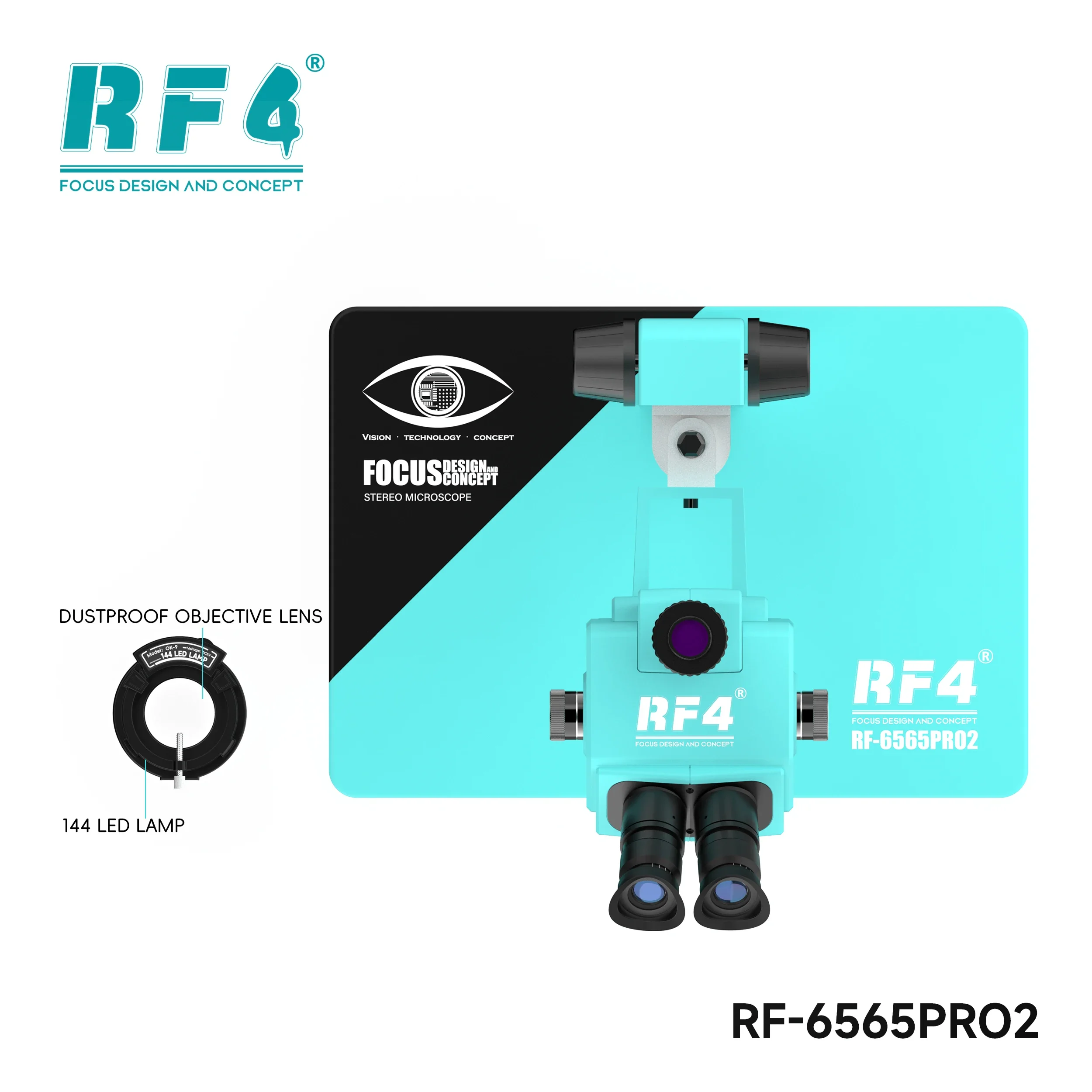 RF4  RF-6565PRO2 6.5-65X ZOOM Trinocular Stereo Microscope Dustproof Big Base Cell Phone Repair Training Phone Repair Upgrade