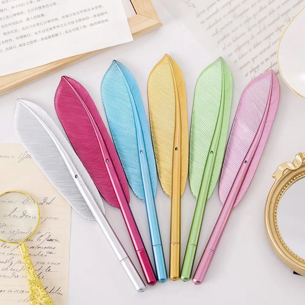 Gift 2Pcs Creative Metallic Color Feather Writing Gel Pens 0.5mm Interesting Pens Lightweight Ballpoint Pen For Writing