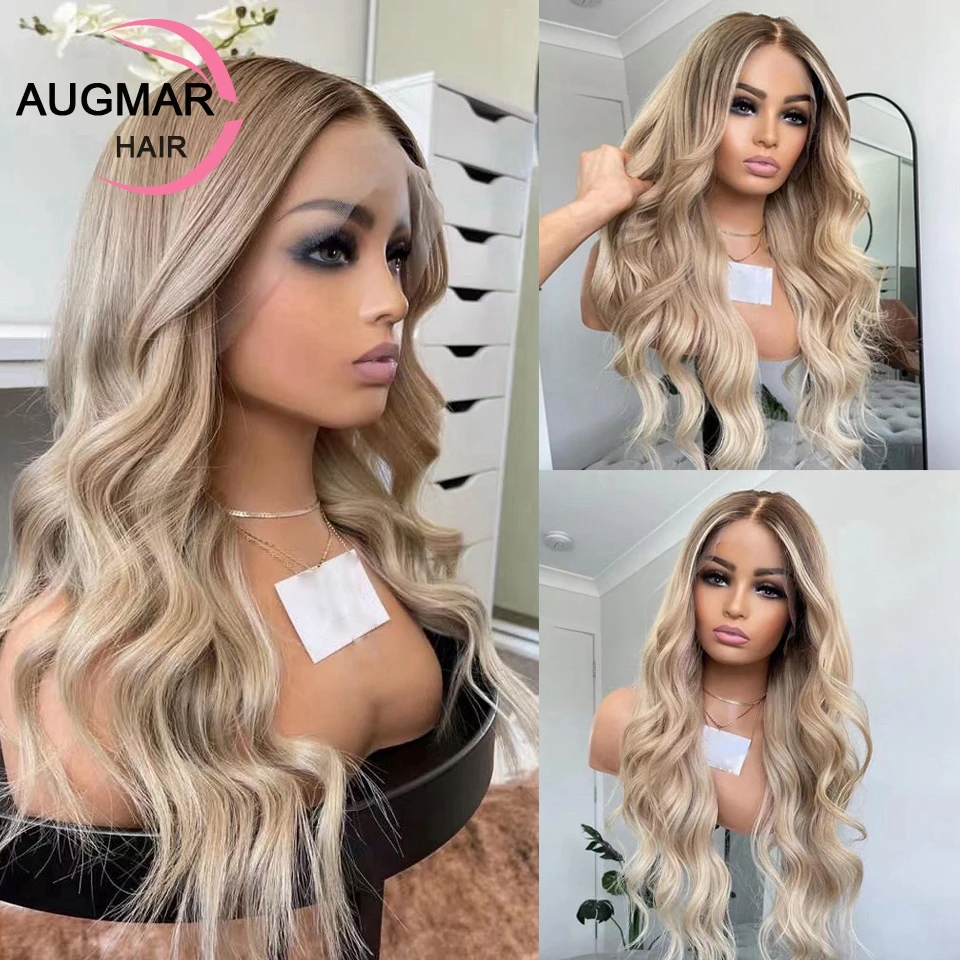 Ash Blonde Body Wave Lace Front Wig Preplucked 360 Lace Frontal Wig Brazilian Viigin 13x4 Lace Front Human Hair Wigs For Women