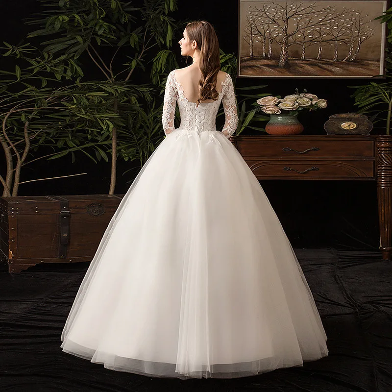 LYG-D35 # Brodé Dentelle Net Robe De Mariée À Lacets Personnaliser Mariée Robe De Bal Robes De Soirée En Gros Customiz Plus La Taille Ivoire