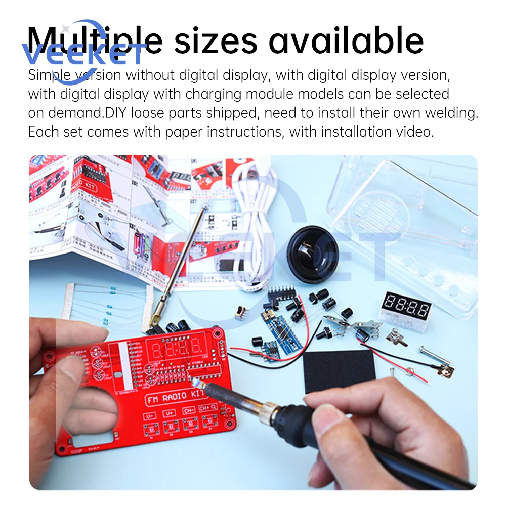 DIY FM Radio Electronic Kit Adjustable Frequency 50-108MHZ Digital Display DIY Soldering Project Practice Solder