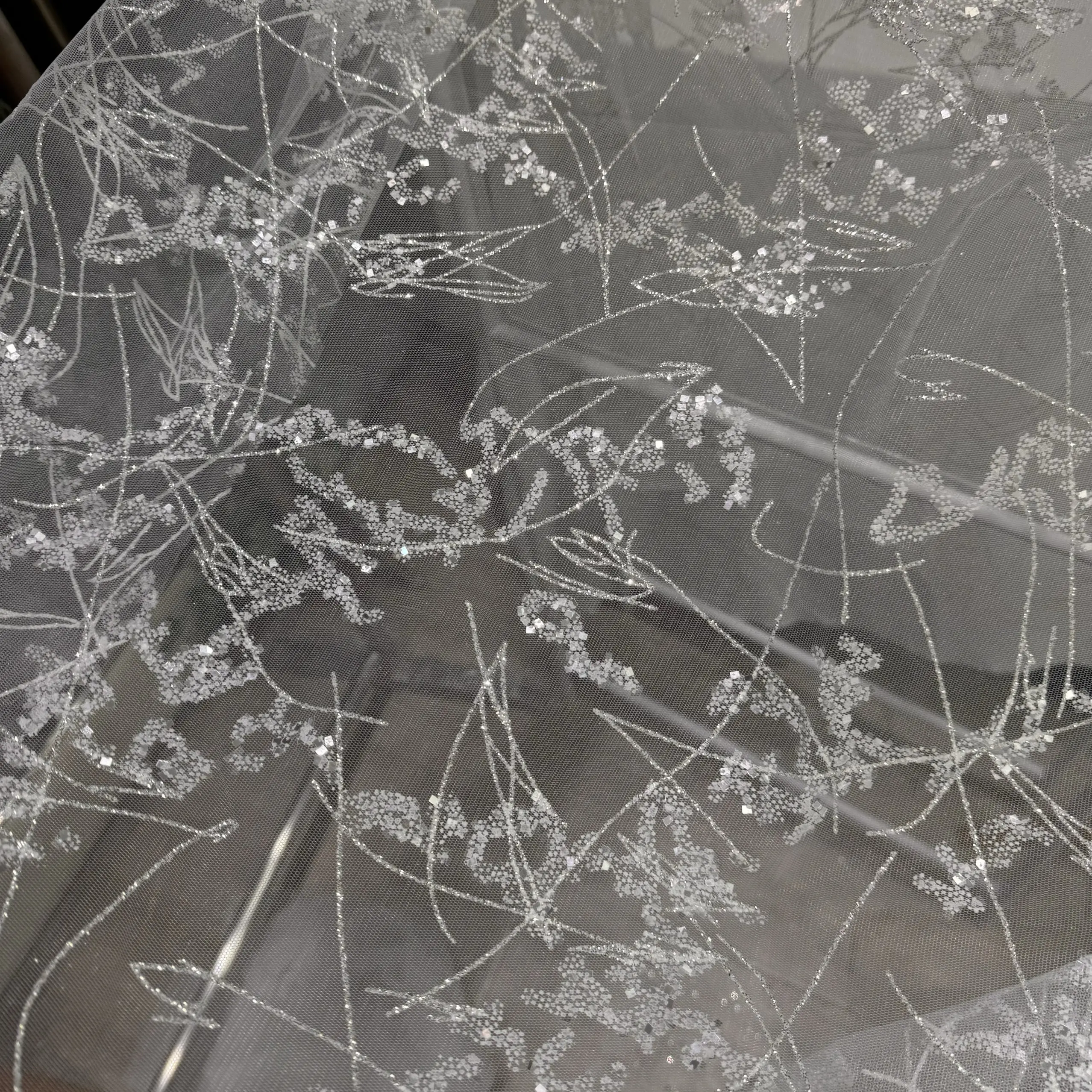 Irregular Transparent Sequins Shiny Powder Gauzy Gown Draping Fabric for Wedding Dress Cloth Fabric