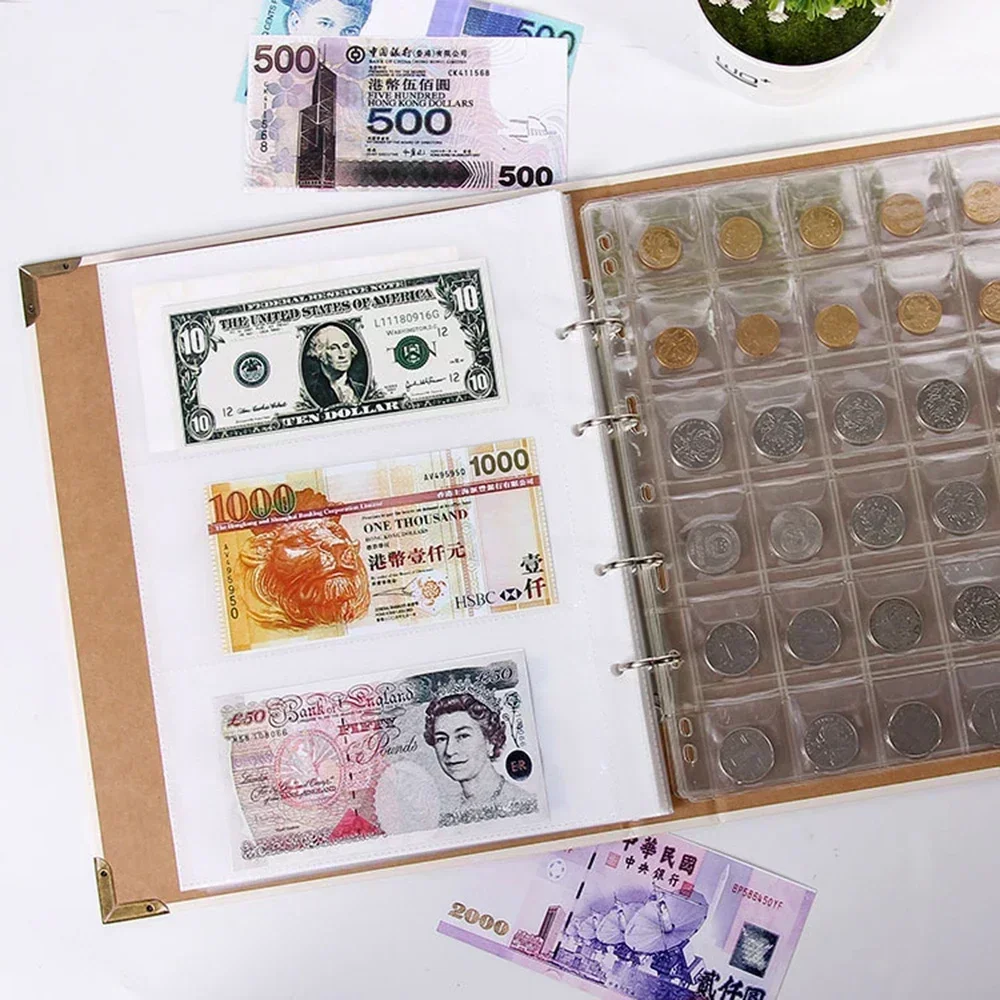 45 Pages Large Capacity Coins Collecting Album Empty Commemorative Badge Coins Paper Money Banknote Storage Holder Scrapbook