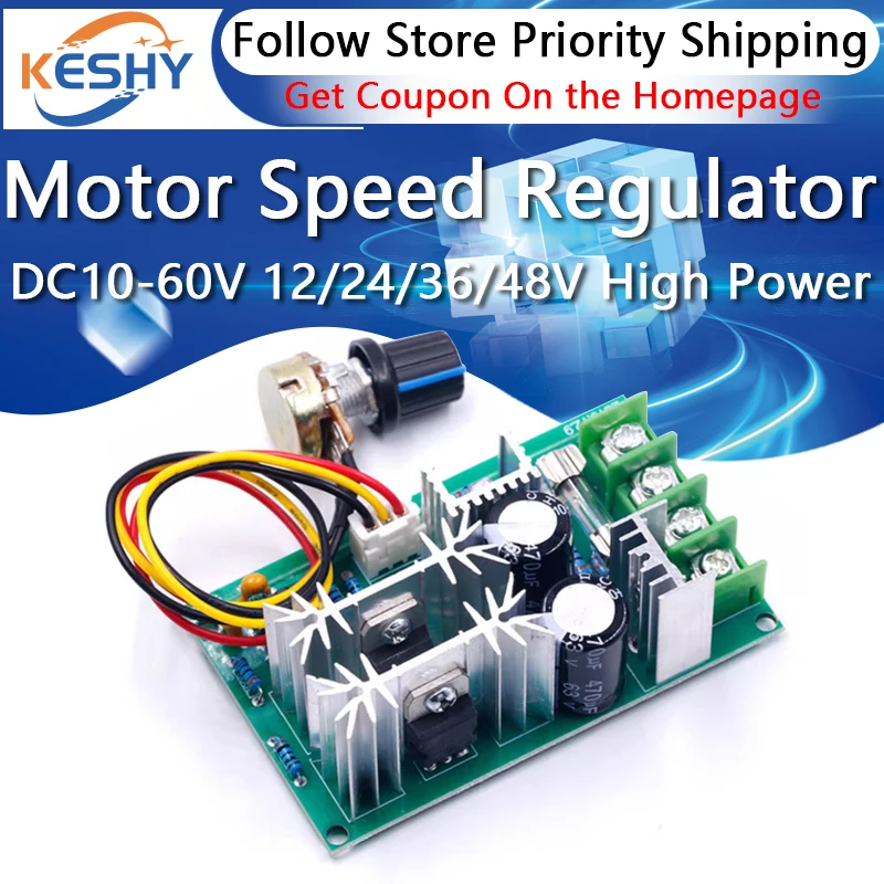

1-10PCS DC10-60V DC Motor Speed Regulator 12V 24 36 48V High Power Drive Module PWM Motor Speed Controller 20A Current Regulator