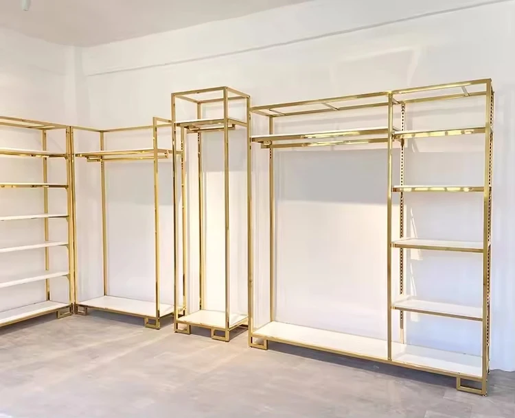 Customized high-grade gold stainless steel titanium display rack, clothing rack, boutique multi-functional clothing simple floor