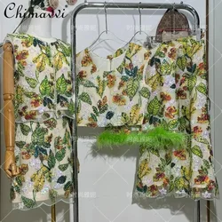 2024 Autumn New Skirt Sets Fashionable Women's Mid-length Leaf Sequined Beaded Skirt Vest and Cardigan Ostrich Fur Tops Female
