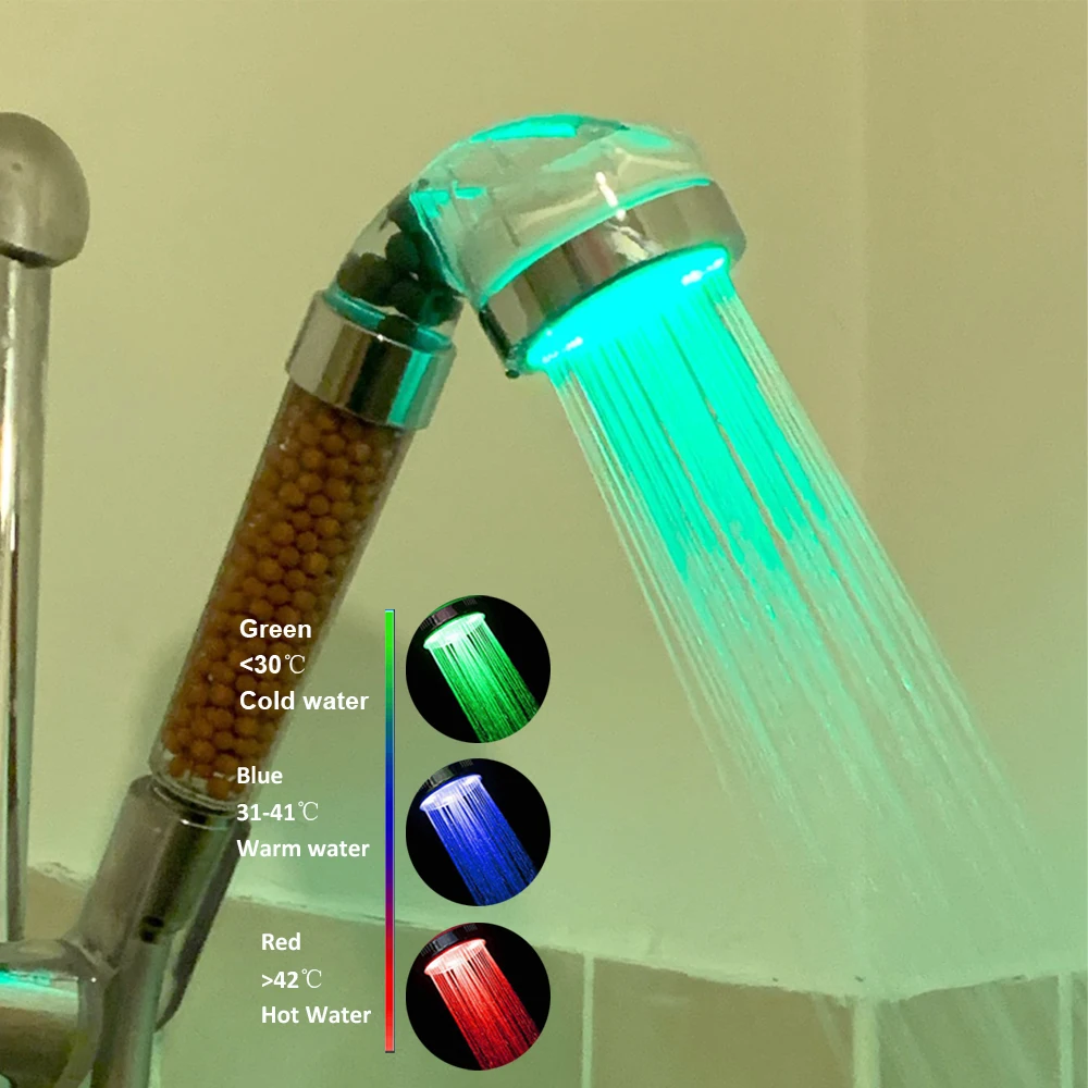 Zloog Hot Led Shower Head Anion Pressurized Water Saving Sprayer Colorful Light Handheld SPA Nozzle Bathroom Rain Shower Set