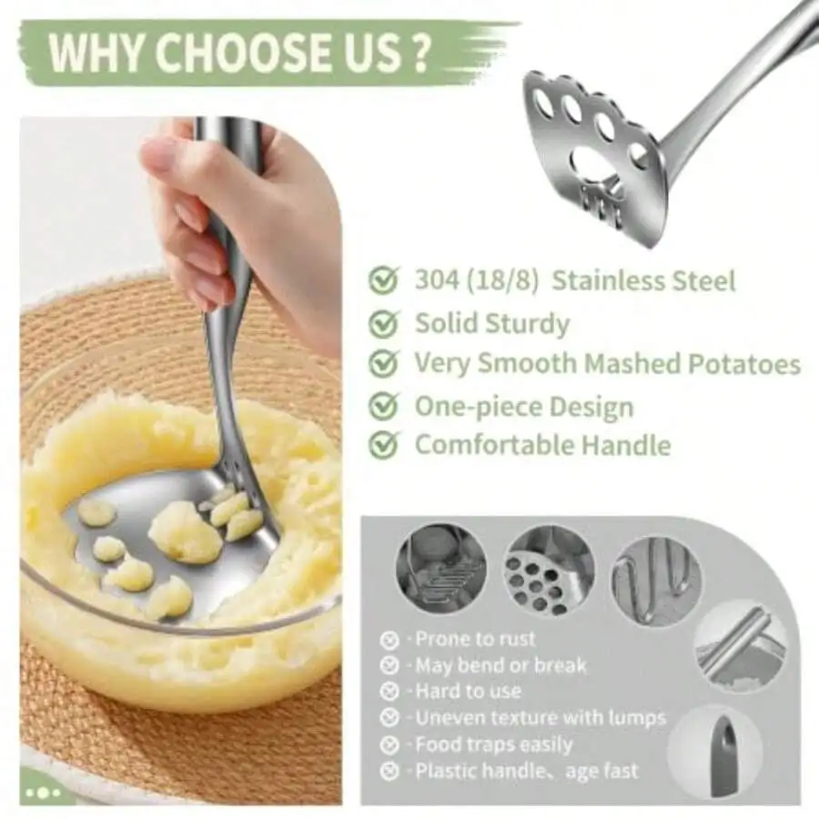 Heavy Duty Potato Masher Stainless Steel, Cat Paw Shape Mashed Potato Masher Kitchen Tool, Solid Integrated Potatoes Smasher For