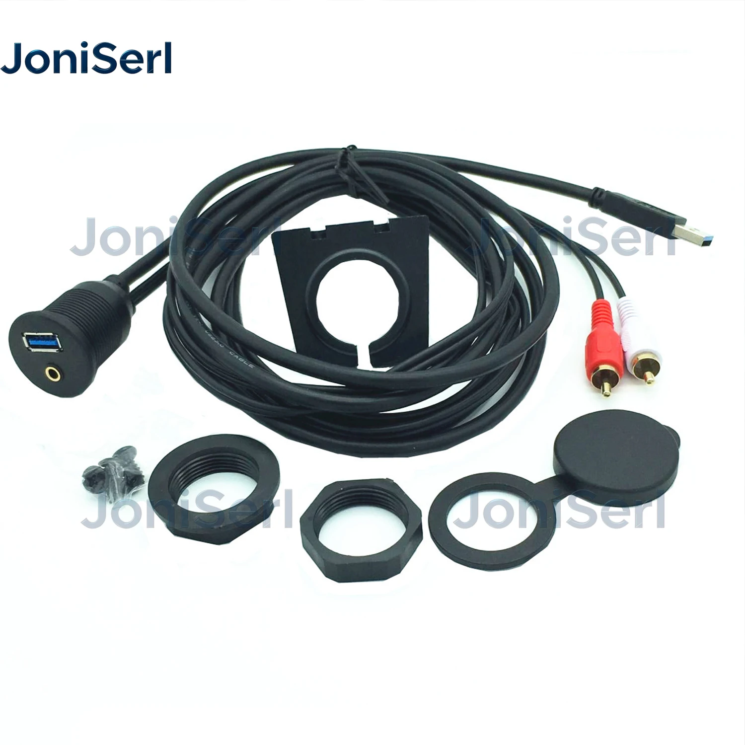 USB 3.0 and 2 RCA Male to 3.5mm Female AUX Flush Mount Cable,Dashboard Panel Mount,Extension Cable for Car,Boat,Motorcycle,Bike