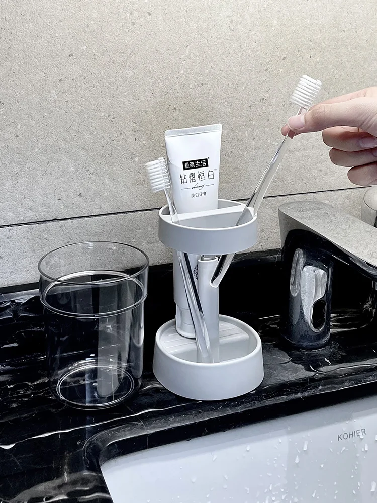 

Toothbrush Holder 2 Slots Covers Cup Electric Toothbrush Storage Rack Toothpaste Organizer Bathroom Counter Stand Travel