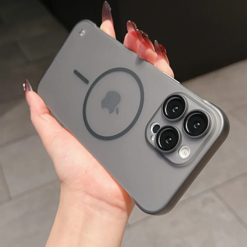 حافظة رفيعة للغاية وشفافة بدون إطار لهاتف آيفون 16 15 14 13 12 11 برو ماكس بلس غطاء بلاستيكي صلب نحيف Magsafe مقاوم للصدمات غير لامع